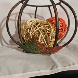 Fall Harvest Decorative Metal Lantern with Orbs Autumn Decor